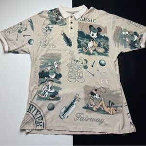 Disney Mickey Mouse Vtg 90’s Golf Polo Shirt All Over Print Classic Mens 2XL